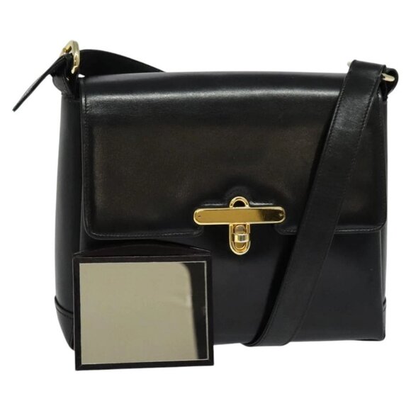 GUCCI Shoulder Bag Leather 2way Black Gold Auth - Picture 1 of 16